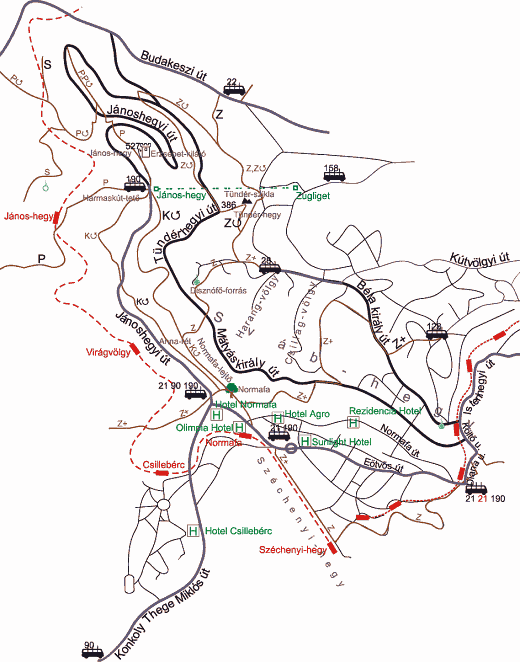 Normafa János-hegy Sváb-hegy közlekedési térkép