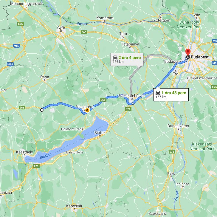 Devecser Budapest távolság térképe autóval
