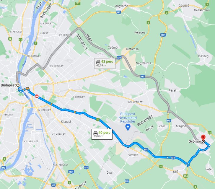 Gyömrő Budapest távolság térképe autóval