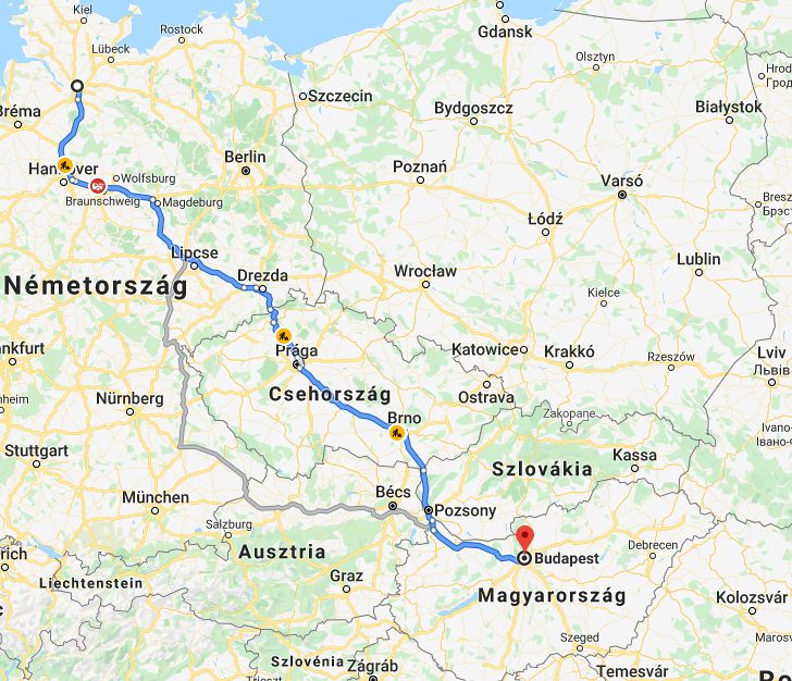 Hamburg Budapest távolság térképe autóval