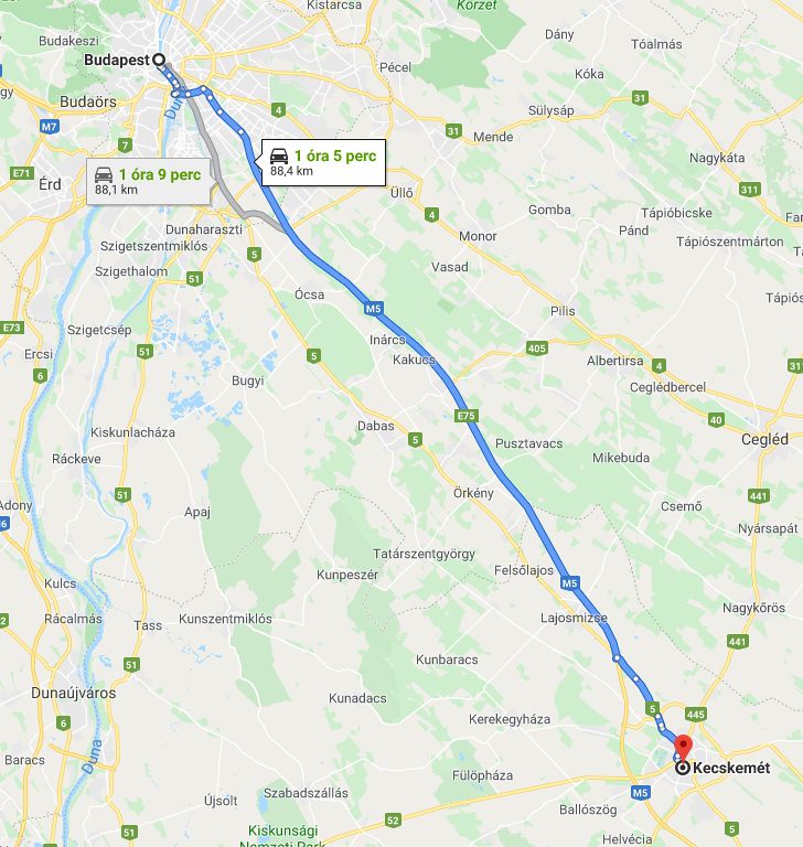 Kecskemét Budapest távolság térképe autóval