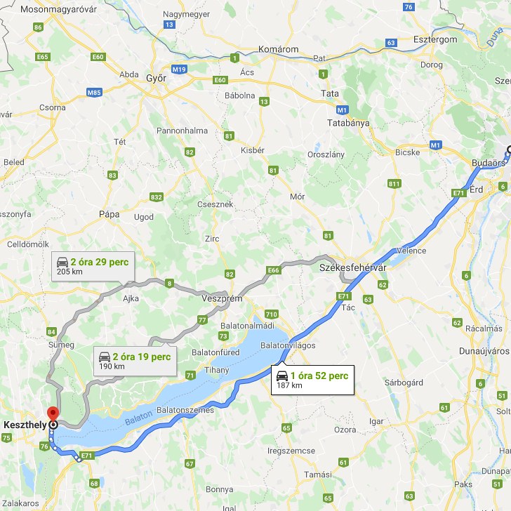Keszthely Budapest távolság térképe autóval