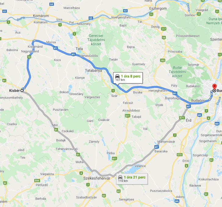 Kisbér Budapest távolság térképe autóval