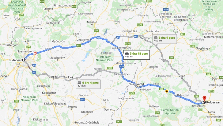 Kolozsvár Budapest távolság térképe autóval