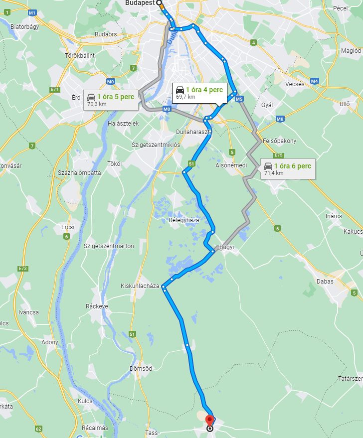 Kunszentmiklós Budapest távolság térképe autóval