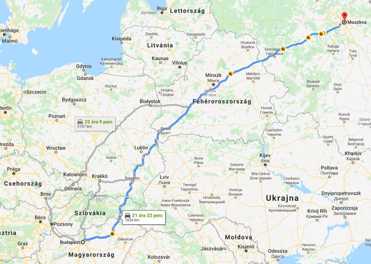 Moszkva Budapest távolság térképe autóval