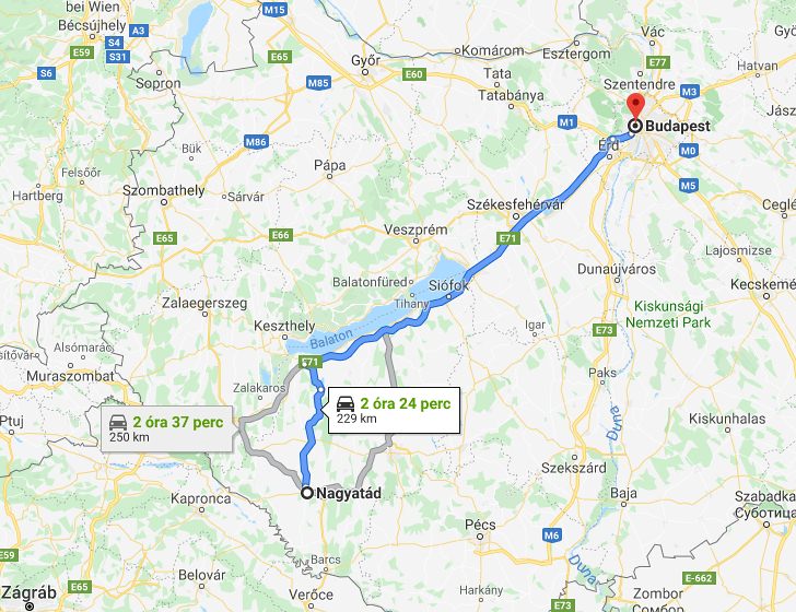 Nagyatád Budapest távolság térképe autóval