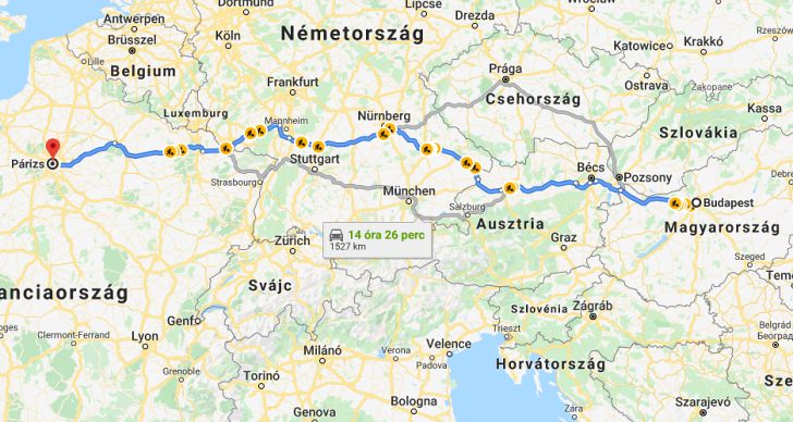 Párizs Budapest távolság térképe autóval