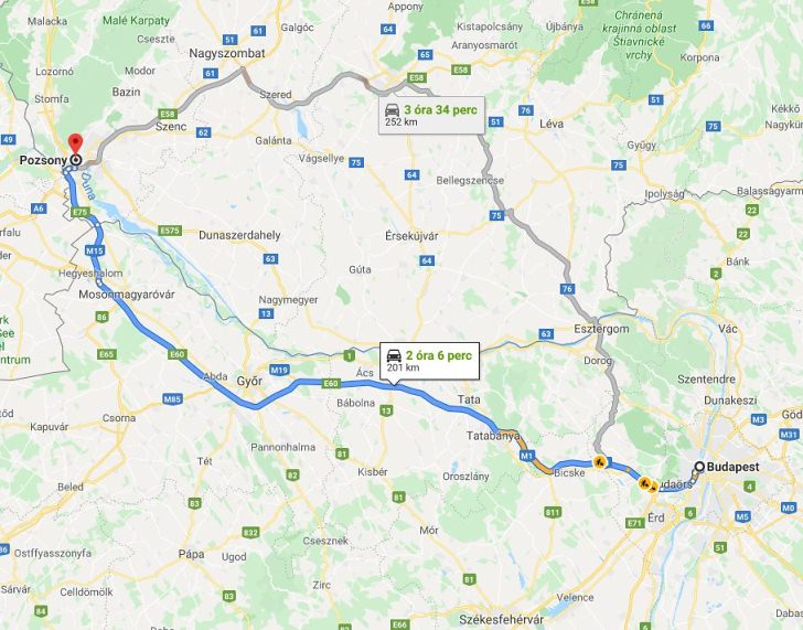 Pozsony Budapest távolsága térképen autós úton