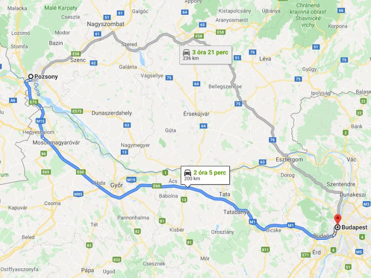 Pozsony Budapest távolság térképe autóval