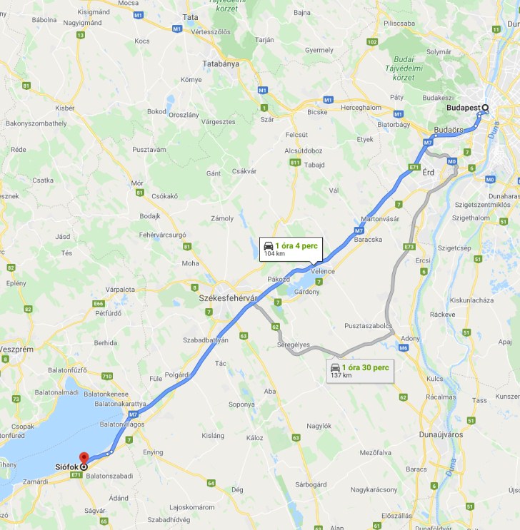 Siófok Budapest távolság térképe autóval