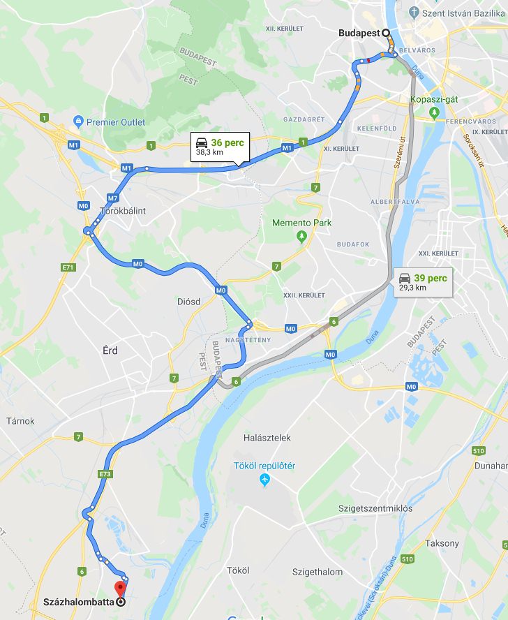 Százhalombatta Budapest távolság térképe autóval