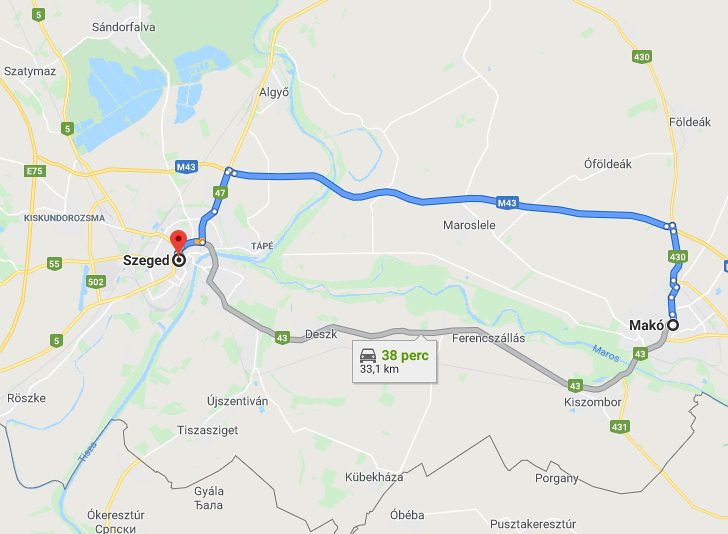 Szeged Makó távolság térképe autóval