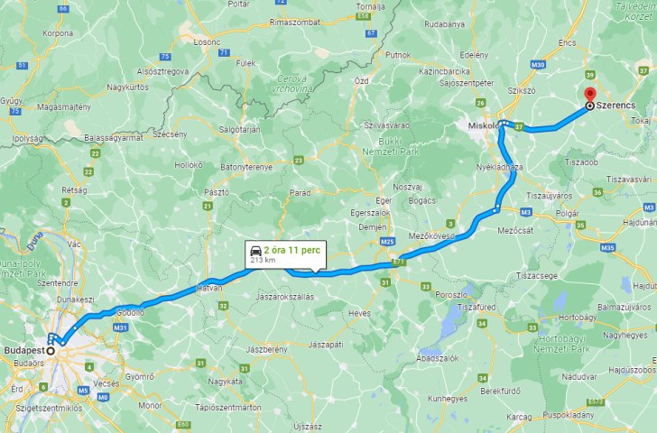 Szerencs Budapest távolság térképe autóval