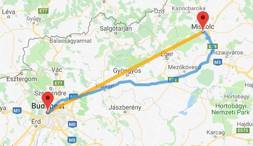 Budapest távolsága útvonaltervezővel térképen és a távolság légvonalban