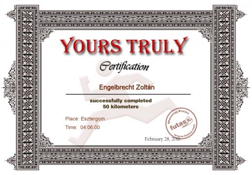 Yours Truly Hungary futás oklevél Engelbrecht Zoltán futónak