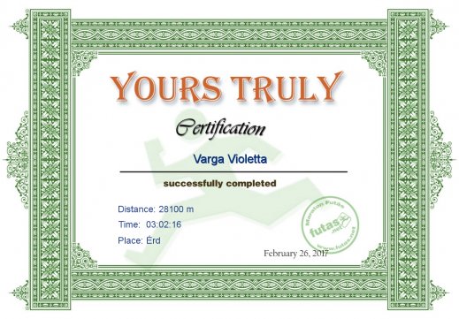 Yours Truly Hungary futás oklevél Varga Violetta futónak