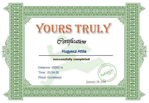 Yours Truly Hungary futás oklevél Hugyecz Attila futónak