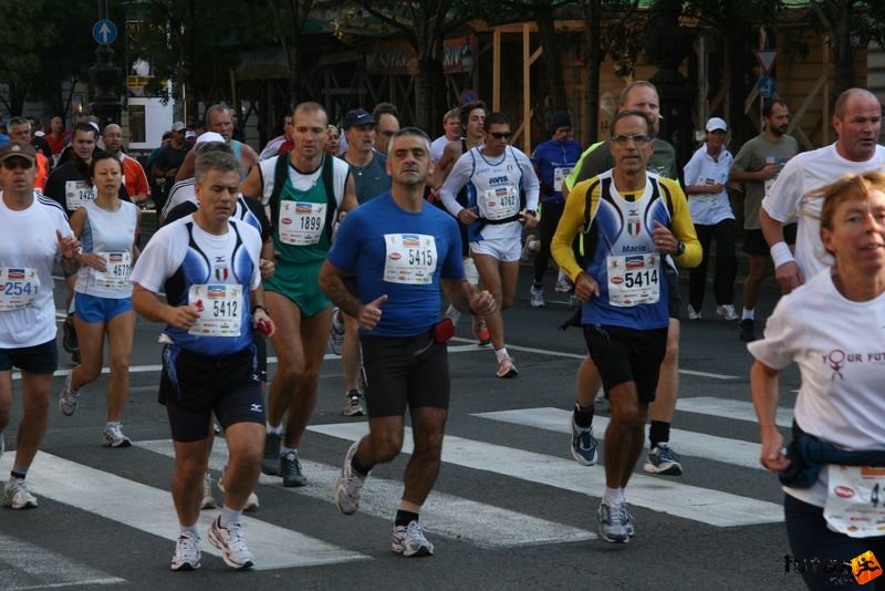 Budapest Marathon in Hungary,, Runners from Italy, running together to the finish