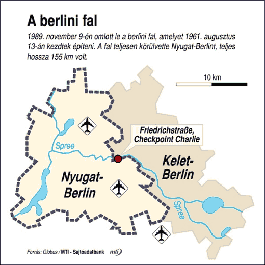 berlini fal határa Nyugat-Berlin és Kelet-Berlin között