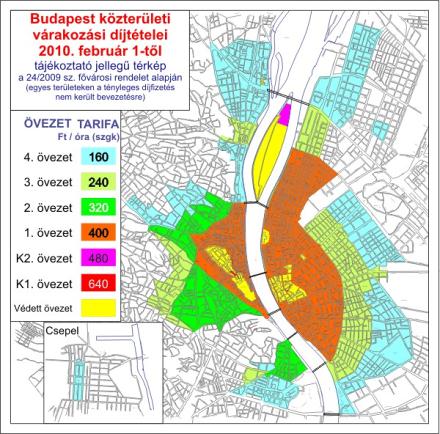 Budapest parkolás és várakozás díjak 2010 parkolási övezetek