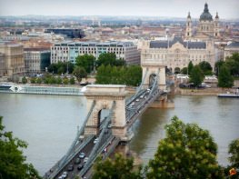 A Lánchíd látképe a Budai Várból kilátás a hídra