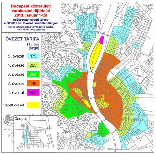 parkolási díjak Budapesten, a budapesti parkolási övezetek