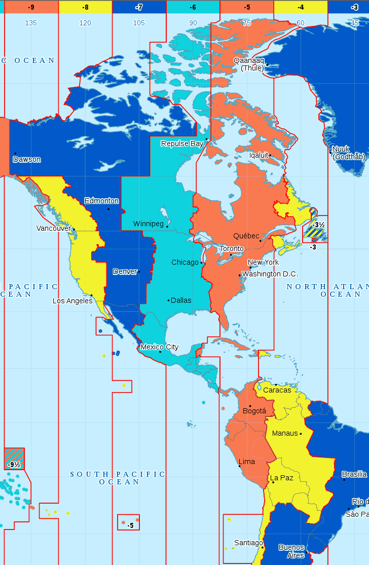 Időzónák Észak és Dél Amerikában az USA-ban