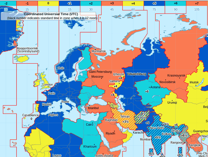 Időzónák Európában Ázsiában Észak Afrikában