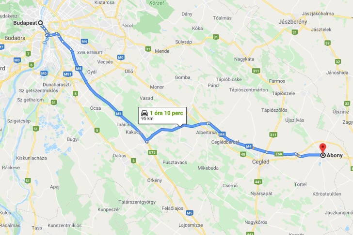 Abony Budapest távolsága térképen autós úton