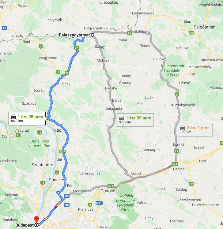 Balassagyarmat Budapest távolsága térképen autós úton
