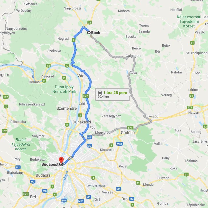 Bánk Budapest távolsága térképen autós úton
