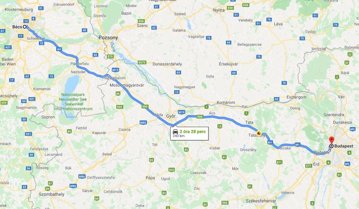 Bécs Budapest távolság térképe autóval