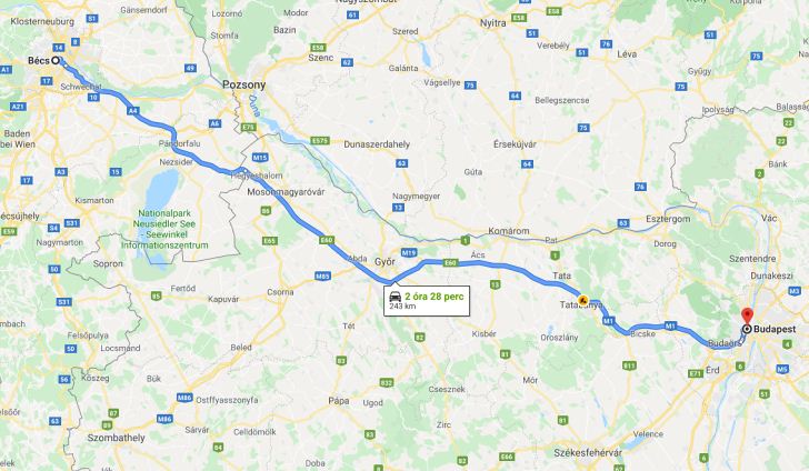 Bécs Budapest távolsága térképen autós úton
