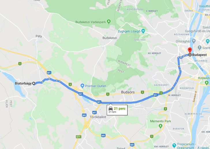 Biatorbágy Budapest távolsága térképen autós úton