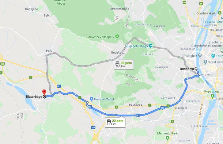 Biatorbágy Budapest távolság térképe autóval