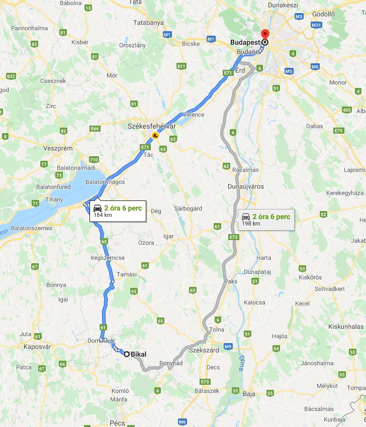 Bikal Budapest távolsága térképen autós úton