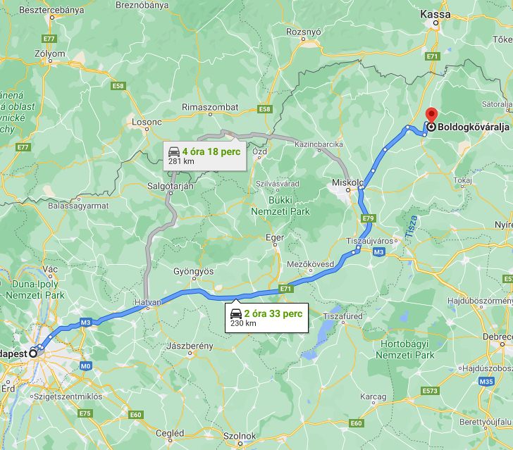 Boldogkőváralja Budapest távolsága térképen autós úton