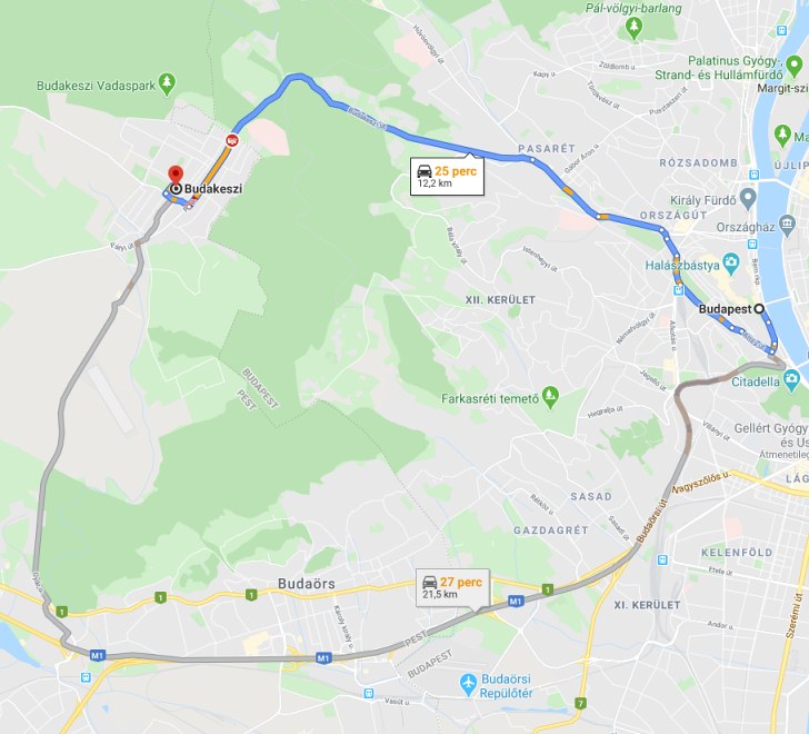 Budakeszi Budapest távolsága térképen autós úton
