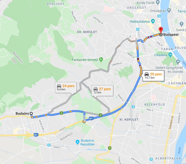 Budaörs Budapest távolsága térképen autós úton