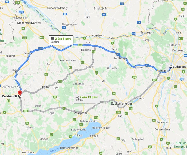 Celldömölk Budapest távolság térképe autóval
