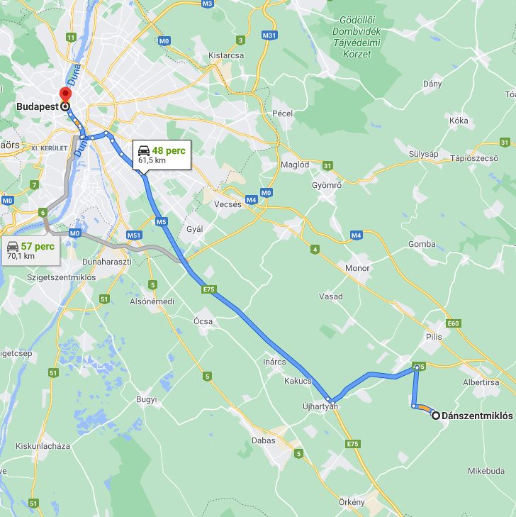 Dánszentmiklós Budapest távolsága térképen autós úton