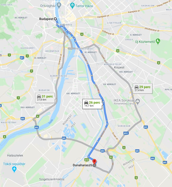 Dunaharaszti Budapest távolsága térképen autós úton