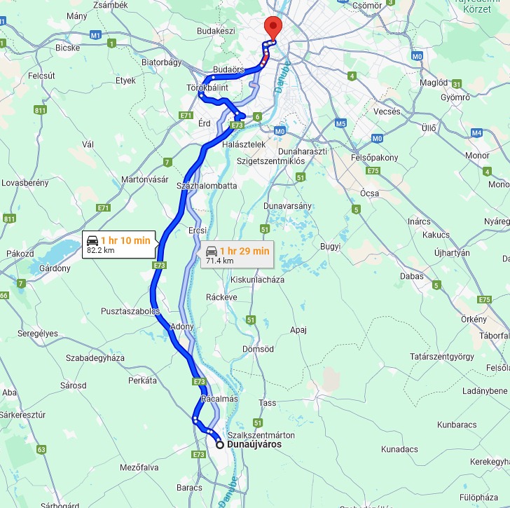 Dunaújváros Budapest távolsága térképen autós úton
