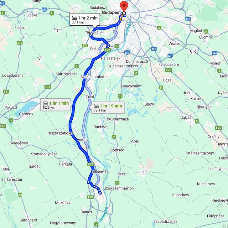 Dunaújváros Budapest távolság térképe autóval