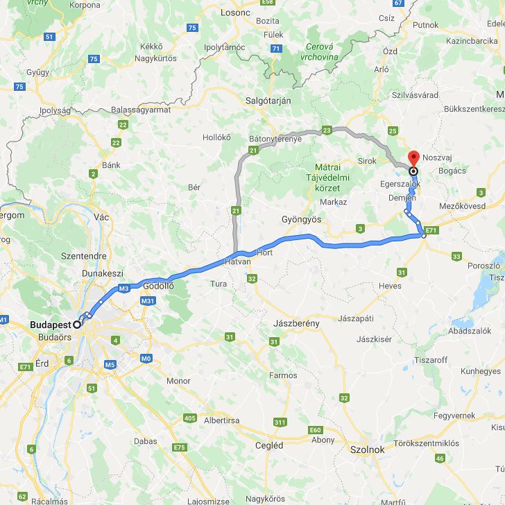 Eger Budapest távolsága térképen autós úton