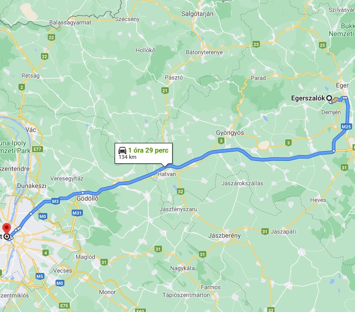 Egerszalók Budapest távolsága térképen autós úton