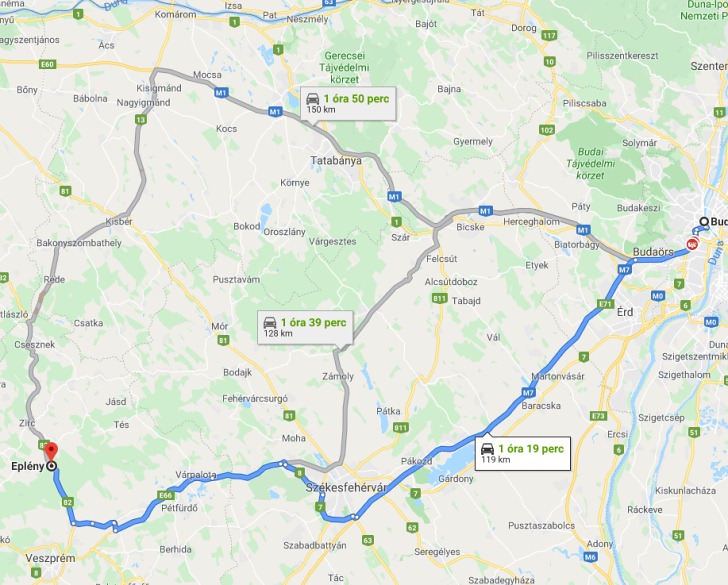 Eplény Budapest távolsága térképen autós úton