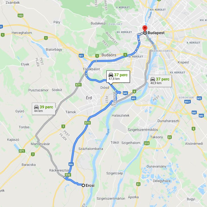Ercsi Budapest távolsága térképen autós úton