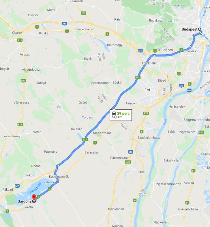 Gárdony Budapest távolsága térképen autós úton
